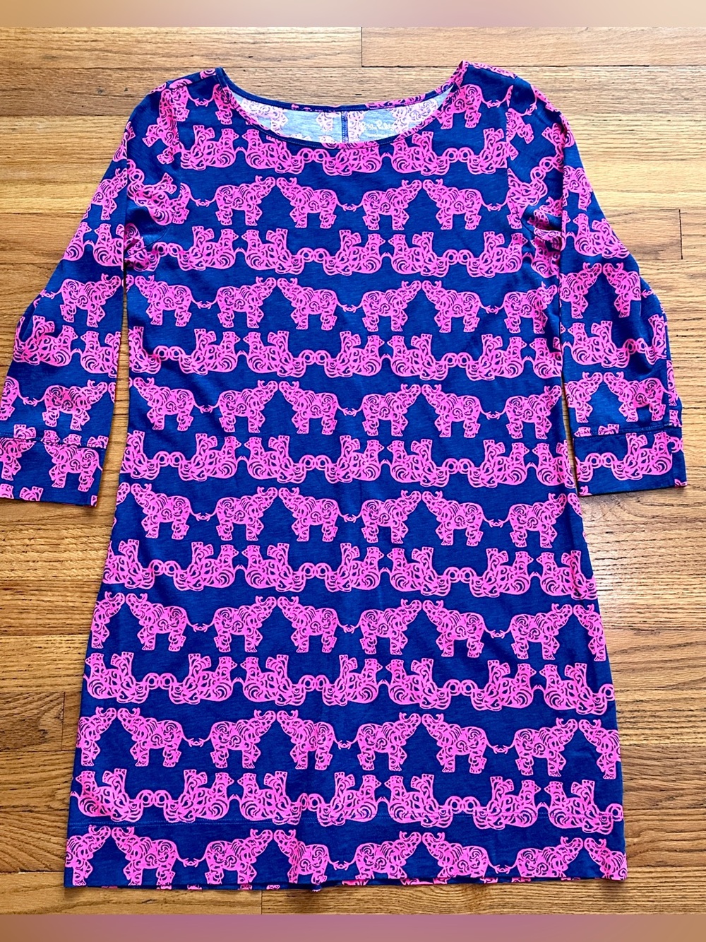 Lilly Pulitzer Large, Marlowe ‘Pack your Trunk’ Elephant Navy & Pink 3/4 sleeve